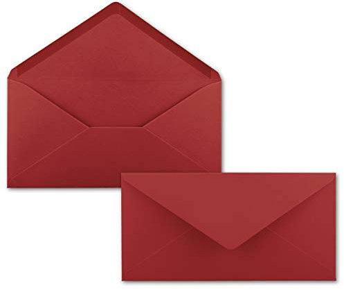 50 Brief-Umschläge Dunkel-Rot DIN Lang - 110 x 220 mm (11 x 22 cm) - Nassklebung ohne Fenster - Ideal für Einladungs-Karten - Serie FarbenFroh