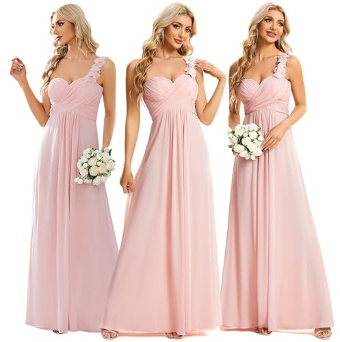Ever-Pretty Robe de Demoiselle d'honneur Une épaule Femme A Line LongueMousseline de Soie Rose Clair 52EU