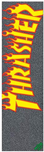 MOB GRIP Thrasher Yellow and Orange Flames Griptape - Black - 9in Skateboard Grip Tape