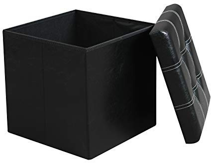 LOKATSE Home 15 Faux Leather Small Cube Ottomans with Storage Seat Foot Stool Coffee Table, Black