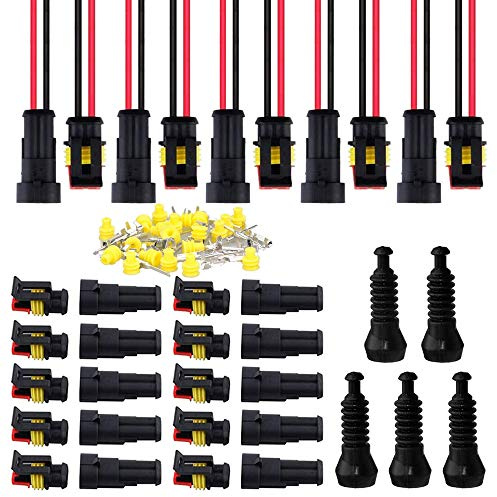 GTIWUNG 10 Juegos Conector Electrico Impermeable Enchufe 2 Pines Clavija + 5 Juegos 2 Pin Way Car AMP Conector Eléctrico con Cable
