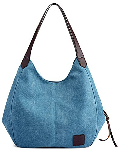 DIRRONA Mode Damen Canvas Handtasche Schultertasche Tragetasche Leicht Sanft Hohe Kapazität Reise Schultertaschen Blau A