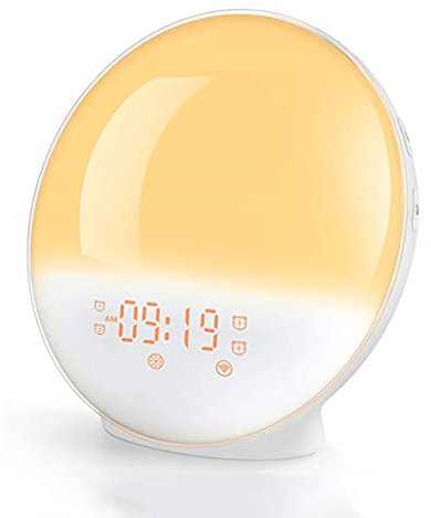 JDKC- 2 Pz Wake Up Light, Sveglia, con Simulazione Alba/Tramonto, Doppio Allarme e Funzione Snooze, 7 Suoni Naturali e Radio FM, Ideale per Regalo