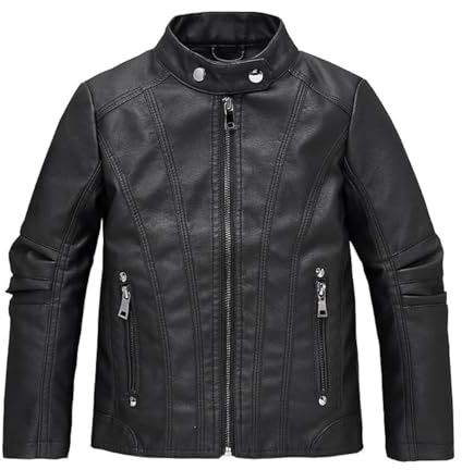 Lengender Blouson de Motard en Simili Cuir pour Enfant garçon - Manches Longues - Veste en Imitation Cuir Printemps Automne