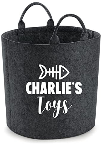 Daytripper Personalised Toy Box For Cat Toys Custom Name Cats Storage Basket Pet Toybox Chest Trug Gift For Kitten Owners Pets Multi Purpose Accessories (Medium, Charcoal)
