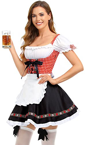 HiZiTi Oktoberfest Costumes Women Dirndl Dresses 2Pcs German Dresses for Oktoberfest Festival Bavarian Costume Beer Carnival S