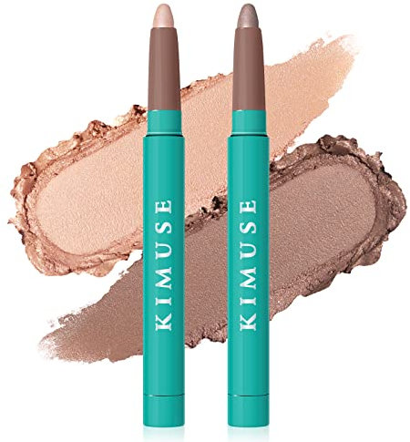 KIMUSE 2PCS Waterproof Eyeshadow Stick Set, Brightener Eyeshadow Pencil Duo, Glitter Highlighter Eye Liner, Shimmer Creamy Long Lasting Eye Makeup