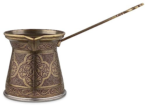 Alisveristime Authentic Turkish Coffee Pot, Handmade Cezve/Ibrik, 4-Inch Width, 4-Inch Height - 20.28 Ounce Enhance Your Coffee Experience Now! (6 Cup) (Antique Green)