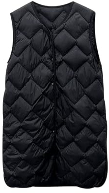 Peuignao Chaleco Plumas Mujer Ligero Largo Chaleco Ultraligero Plumon Chaleco Plumifero Guateado Chalecos Plumiferos Largos Mujer Chaleco Plumífero Señora Chaqueta Plumiferos sin Mangas Negro XL