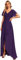 Ever-Pretty Robe de Soirée Longue Col V Manches Courtes Robe Ceremonie Femme Violet Foncé 40