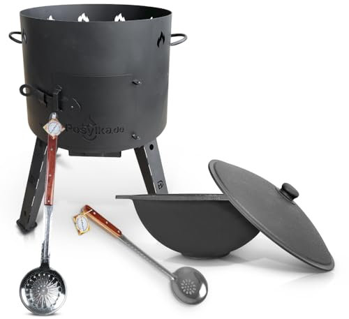 ZARENHOFF Utschak - Hornillo de hierro fundido con tapa (16 L, diámetro de 44 cm), color negro, Set 3