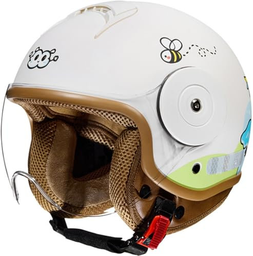 Kinder Motorradhelm Roller Helm jethelm mit Sonnenblende Niedlicher Helm Mädchen Rollerhelm Junge Mofa Helm für 5 Jahre - 12 Jahre Kid E,50-54CM