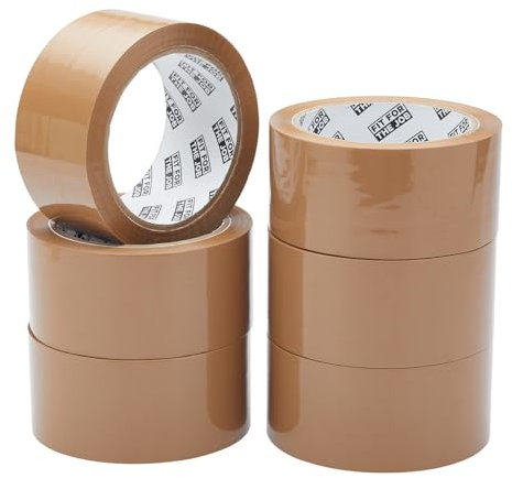 Fit For The Job Parcel Tape - Heavy-Duty Brown Tape for Packing Boxes, 48mm x 66m, 6 Rolls - Low Noise General Purpose Packing, Secure Sticky Seal, Perfect for Moving House