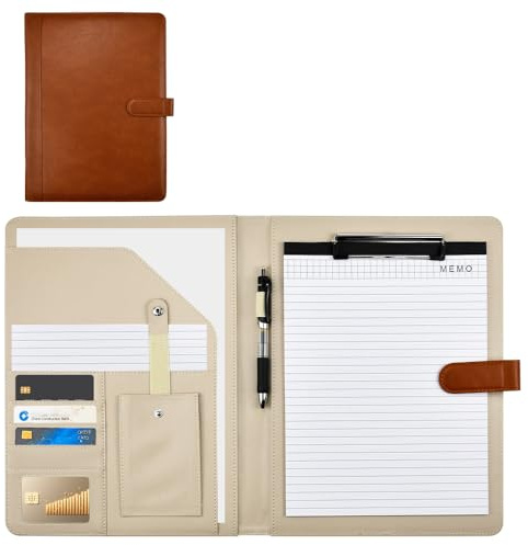 YBCCBY A4 Clipboard Folder, PU Leather Portfolio Folder, Magnetic Closure Conference Folder, Writing Pad Organizer Clip Board withwith Storage Document Pen Holder, a Pen and 25 sheets of A4 paper