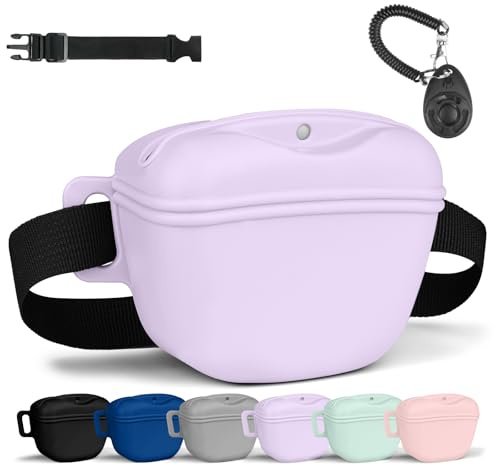 Aomig Borsa in Silicone Addestramento, Sacchetto di Cibo cane Piccola con Clicker, Custodia Portatile con Cintura Regolabile in Vita, Ideale per l'addestramento e Le Passeggiate