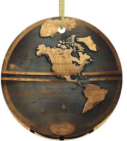 Antike Weltkugel Christbaumschmuck aus Keramik, rund, zum Aufhängen