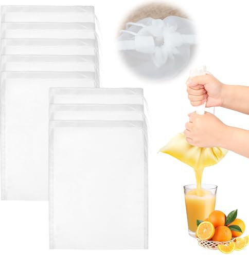 8 Pièces Sac a Lait Sac Vegetal 20×30cm Reutilisable Filtre Mousseline Alimentaire Nylon avec Cordon de Serrage étamine Alimentaire pour Noix Cheese Cloth Filtre Jus de Fruit Tissu Passoire