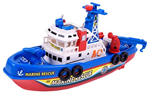Srliya Bateau Jouet électrique pour Enfants, avec Lumière Musicale, Pulvérisation d'eau, Modèle de Protection Contre Les Incendies Marins