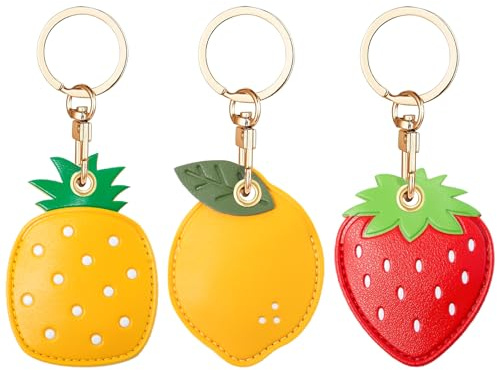 Keboyoe 3 st Airtag Nyckelring Läder Airtag-fodral barn nyckelring Citron jordgubbe ananas, bärbar, reptålig