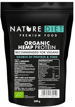 Nature Diet Bio Hemp Protein | 500 g | EU-Certified Organic | Plant-Based Protein Powder | High in Fibre | Vegan, Gluten-Free & Lactose-Free | Ideal for Smoothies, Shakes & Baking
