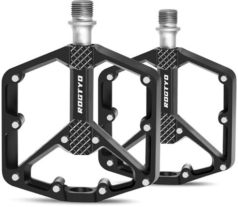 Road/Mountain Bike Pedals - 3 Bearings Bicycle Pedals - 9/16” CNC Machined Flat Pedals, with Anti-Skid Nails (Black)