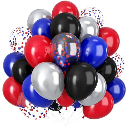 60 Pezzi Palloncini Rosso Neri Blu,Blu Ross Confetti Palloncino,Latex Elio Palloncini Blue per Compleanno Matrimonio Anniversario Laurea Decorazion
