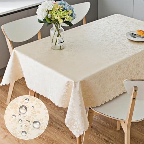 Bordsduk utomhus tvättbar 100 x 140 vaxduk beige rektangulär, lättskött och vattentät avtorkbar filt, dekoration för fest, nyårsafton, jul, matbord, fest, matsal