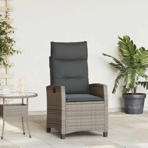 HaoChrymec Sedia da Giardino con Tavolino, Poltrona Relax in Polyrattan Grigio, Schienale Regolabile, Sedie da Esterno, Sedia Spiaggia, per Giardino e Campeggio, Colore Grigio, Dimensioni 65x58x94 cm