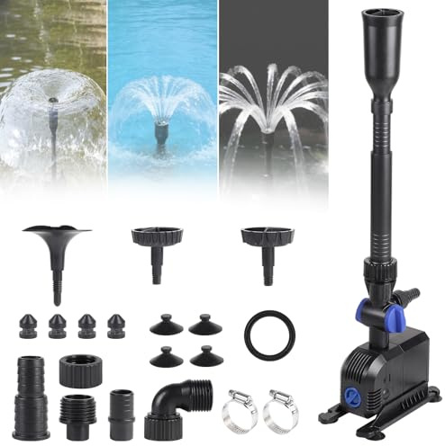 EFUTURETIME Pompa per Laghetto da Giardino 900l/H 20W, Pompa per Fontana da Esterno Interno 1,5m Prevalenza, 3 Tipi di Ugelli, 5m Cavo, Pompa per Giochi d'acqua per Paesaggio Acquatico Perfetto