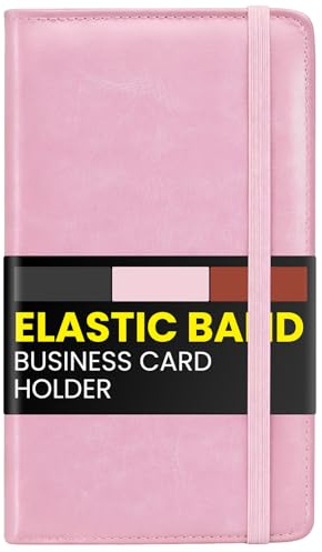 YeHeng Business Card Holder with Secure Elastic Band Closure, 240 Flexible Capacity Business Card Organizer, PU Leather Credit Card Holder for Women Men, Gift Card Holder Book, 7.7 x 4.5 Inch, Pink