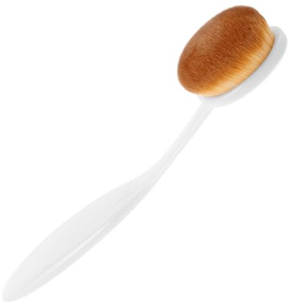 FRCOLOR Brocha de Maquillaje para Polvos Sueltos y Base Líquida, Mango Largo Blanco, Cerdas Sintéticas Densas, Pincel Versátil para Rubor y Difuminar, Herramienta Profesional para Uso