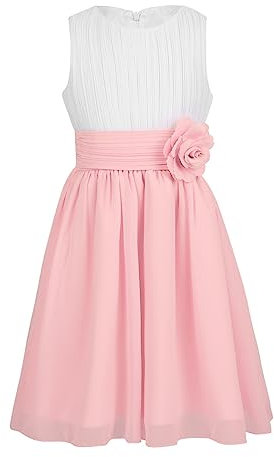TiaoBug Festliches Mädchen Kleider für Hochzeit Sommer Brautjungfern Blumenmädchen Kinder Chiffon Kleid elegant zweifarbig Partykleid gr. 104-164 Weiß&Rosa 116