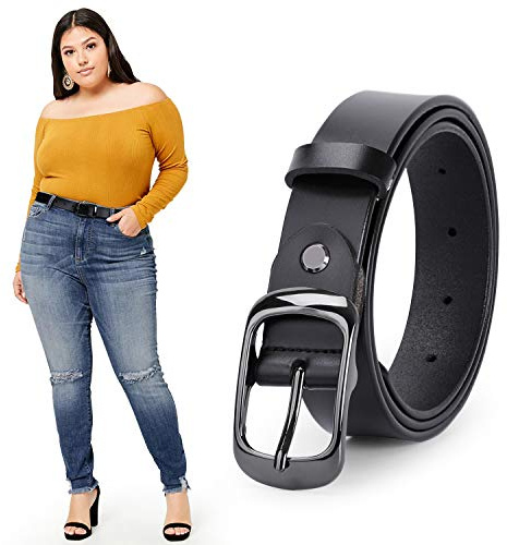 JASGOOD Women Black Leather Belt Plus Size Polished Buckle for Jeans Pants(Suit for Waist Size 50-54 Inches, A-Black)