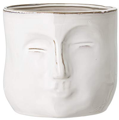Bloomingville Blumentopf Ignacia, Farbe Weiß, aus Steingut, Maße L18xH15,5xW16,5 cm, mit Gesicht, Pflanztopf 82048963