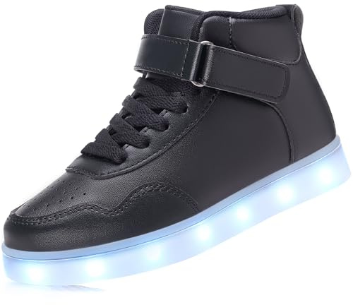 APTESOL Scarpe per Bambini con luci a LED per Ragazzi Ragazze Sneakers Alte Ricaricabili USB [Nero, EU32]