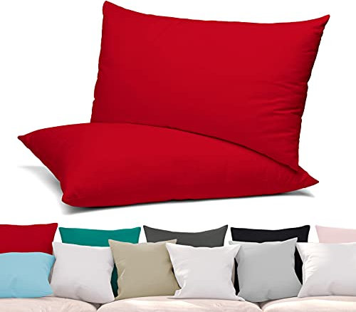 BEAUTEX 2er Set Kissenbezug, Kissenhülle aus gekämmter Baumwolle, Premium Jersey 160g/m², Größe und Farbe wählbar (50x50 cm, Rot)