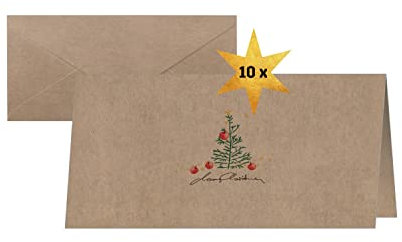 SIGEL DS074 Weihnachts-Karten Set mit Umschlag, DIN lang, Kraftpapier, 10 Stück, Christmas with apples, ideal zum Bedrucken, aus nachhaltigem Papier