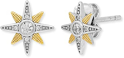 Engelsrufer Damen Ohrstecker Bicolor Stern Symbol aus Sterling Silber in silber und gold - besetzt mit 10 Zirkonia Steinen - Steckverschluss - nickelfrei