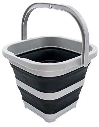 SAMMART 5L Collapsible Rectangular Handy Basket/Bucket (Grey/Charcoal Black)
