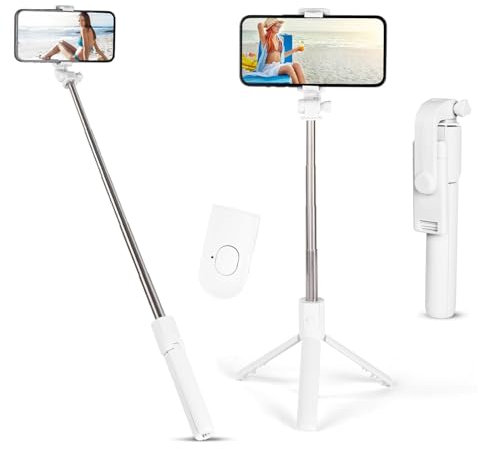 Flintronic Palo Selfie Trípode Bluetooth, Profesional Palo Selfie Trípode 67CM, con Control Remoto Inalámbrico Desmontable y Luces de Relleno, Compatible con Android Teléfono, iPhone, Samsung