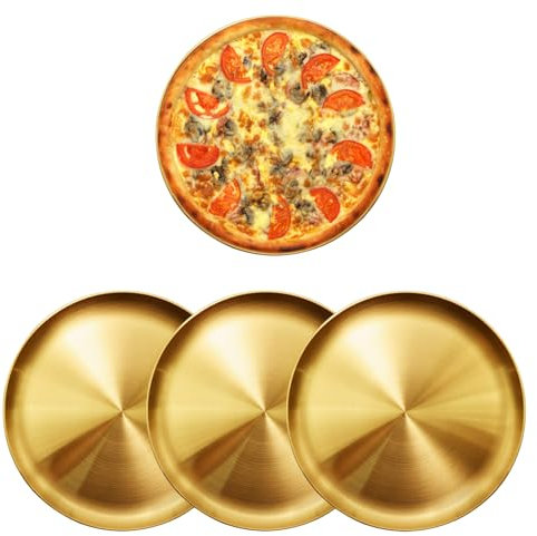 4 pezzi Teglia per pizza Diametro di 23 cm Tegami Pizza Rotonda in Acciaio Inox Forno a microonde Piatti da Forno Piatto da Portata per Pizza Pasticceria Torta