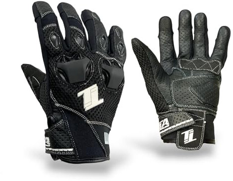 Guanti moto estivi TLA WIK (Nero)| Guanti moto omologati CE | Guanti moto pelle e tessuto traspiranti per uomo e donna | Guanti moto touchscreen | Guanti Scooter (XL)
