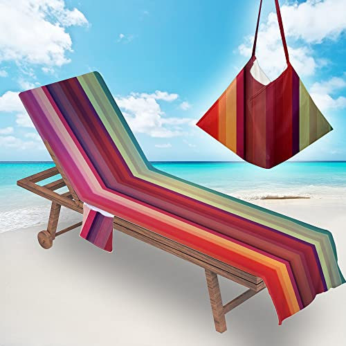 Treer Sonnenliege Auflage, Kunst Raum Drucken Gartenliege Abdeckung, Frottee Schonbezug Gartenstuhl mit 2 Taschen, für Schwimmbäder Strände Gartenhotels Liegenauflagen (Gestreiftes Orange,75x210cm)