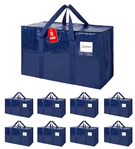ZFWDSY Moving Bags 93 L, 8-Pack Storage Bags with Zipper & Handles, Reusable Moving Boxes Alternatives,Clear Packing Totes Bags for Travel Duffle College Dorm or Christmas Tree