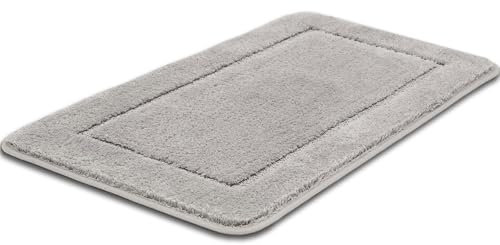 Mixibaby Badteppich rutschfeste,weicher Badezimmerteppich, Wasserabsorbierend Badematte, Maschinenwaschbar, Badvorleger für Dusche, Badewanne und Toilette, Größe:60 cm x 90 cm, Farbe :Silber