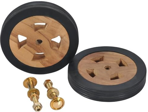 Juroupi 2X Legno Massello di Teak Rotelle di Ricambio per Lettini Prendisole con Bulloni Dadi Rondelle Ruote Accessori Sdraio in Gomma Marroni