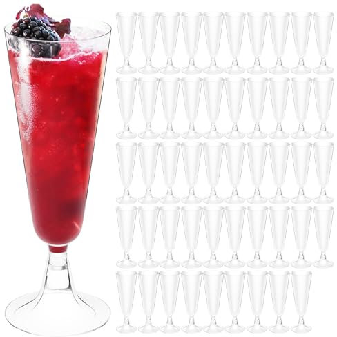Tryslyn 50 Piezas Copas Vino Plastico, Copas de Champán de Plástico Transparente, Copas de Cava Plastico, Flautas de Champán Reutilizable para Bodas, Cumpleaños, Navidad, Barbacoa y Fiestas(160ML)
