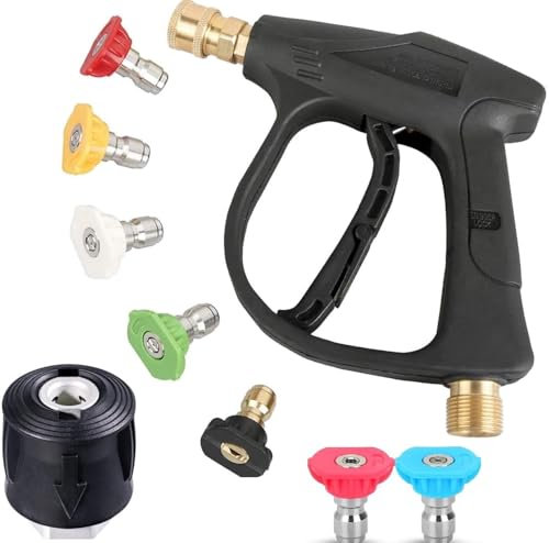 YUET Mango de pistola de lavado de alta presión de 4350 PSI con 7 boquillas de agua, limpiador de lavado de agua para kit de limpieza de coche (M22 conector de manguera de 14 mm y conector rápido