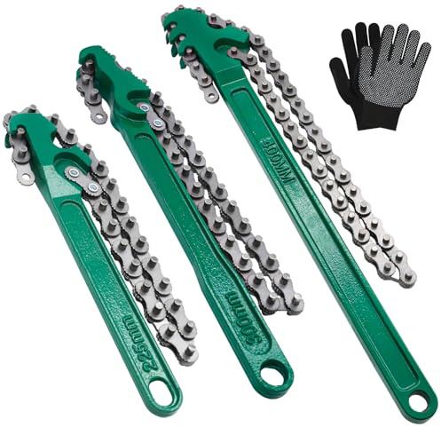HYLEBOR 3 Pcs Heavy Duty Chain Wrench, Reversible Chain Oil Filter Wrench with 9 Inch 12 Inch 16 Inch, Adjustable Carbon Steel Sturdy Pliers Fits 1.5 Inch to 8 Inch Diameter for Pipe Car Repair