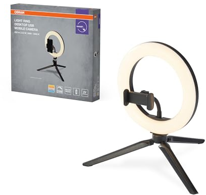 OSRAM LINEAR lámpara LED anular móvil para escritorio, PC negro, protección IP20, para reuniones online